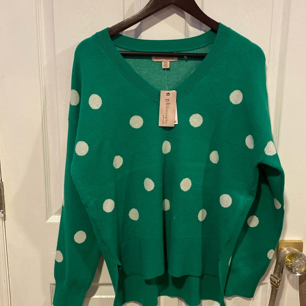 BNWT Philosophy Green Polka Dot Sweater Women’s Size Medium